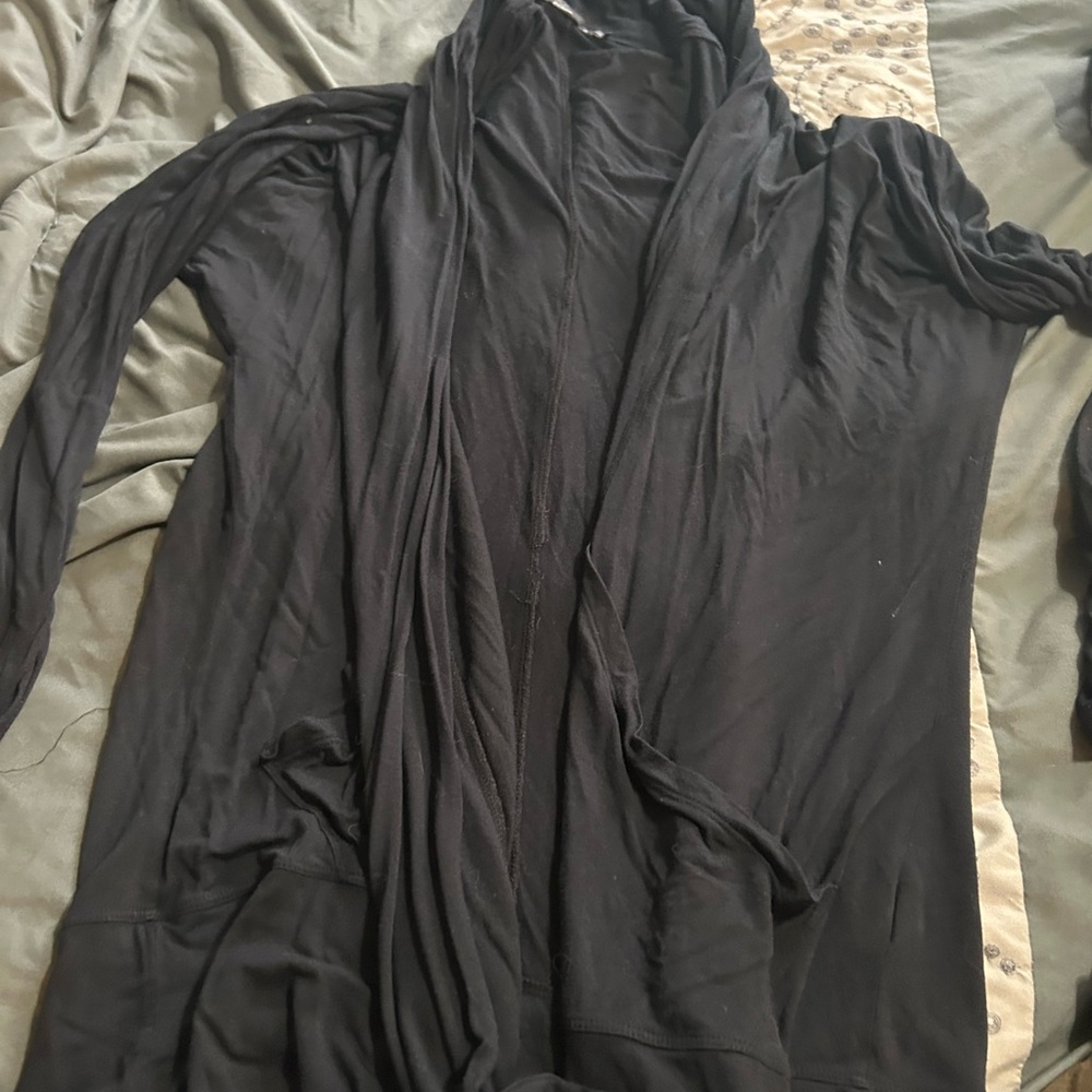 Prana Women's Elegant Black open front Cardigan. Super soft. Pockets.